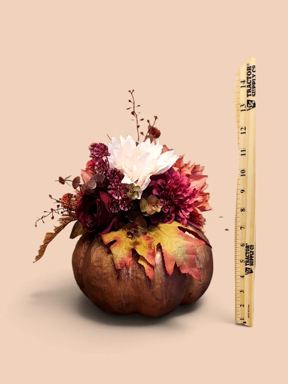 Rust and Cream Faux Floral And Handpainted Aged Copper Pumpkin Arrangement